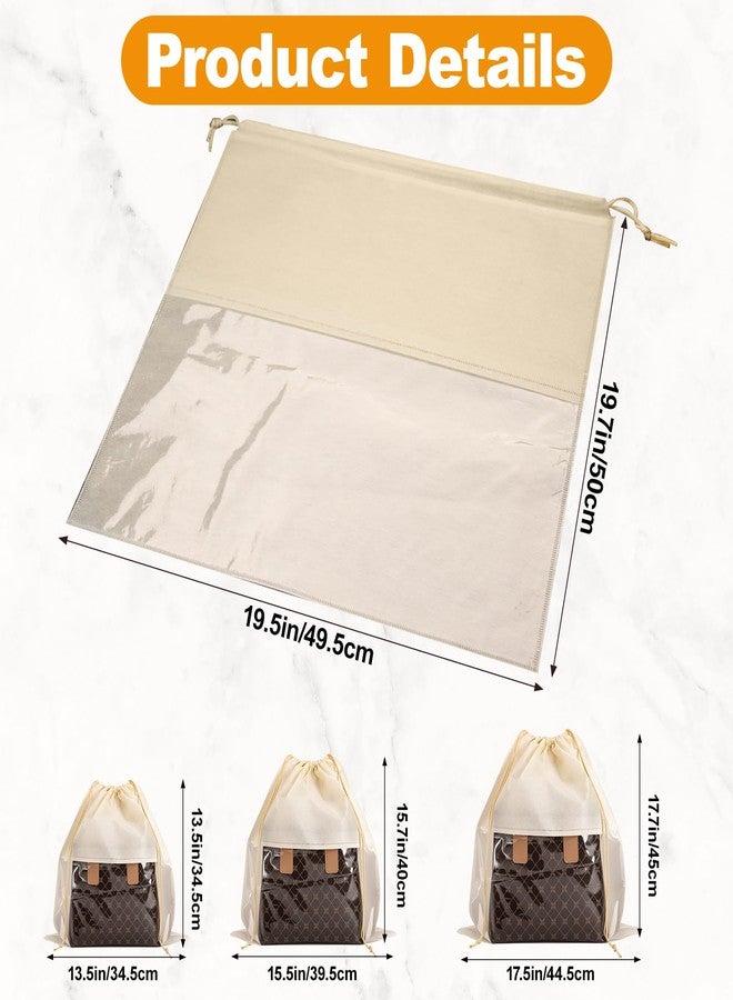 PLMMOUT 12 PCS Dust Bags for Handbags,Dustproof Drawstring Bags in 4 Size,Breathable Non Woven Fabric Purse Dust Bag,Storage Bags for Handbags Shoes Purses,Beige - Image 2